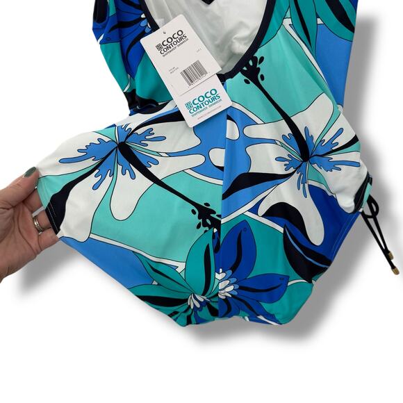 NEW Coco Reef Blue White Floral One Piece Swimsuit Size 14 Bra Size 38C NWT - Picture 7 of 11